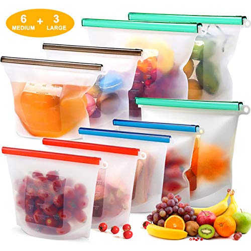 Reusable Silicone Food Storage Bags (Set of 9)-3xLarge 50oz, 6xMedium 30oz, Sungwoo Airtight Seal Food Preservation Bag/Food Grade/Versatile Silicone bags for Sandwich, Liquid, Snack, Meat, Vegetable - Thumbnail 7