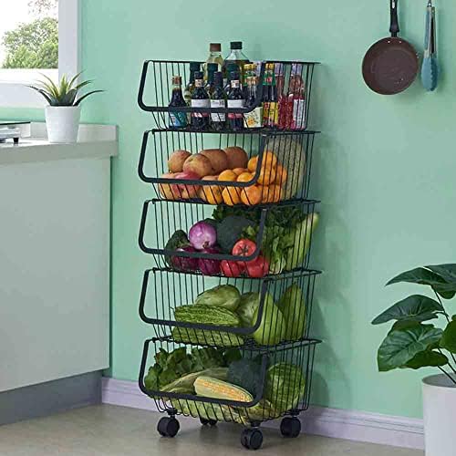 سعر BEONE 5Tier Fruit Vegetable Storage Rack with Wheels for Kitchen