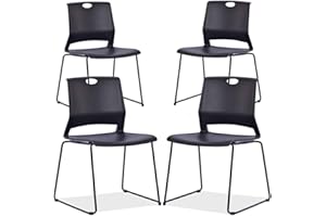 Whiterye Waiting Room Guest Chairs Set of 4, Black Church Chairs, Stackable Chairs for Dining Room, Conference Room, Training