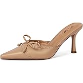 SUIARA Kitten Heels for Women Closed Toe Heels Vintage Heeled Mules Sexy Pointy Studded Slip on Stiletto Dressy Pumps
