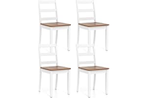 Giantex Dining Chairs, Wooden Armless Kitchen Chairs with Solid Rubber Wood Legs, Farmhouse Ladder Back Dining Chairs for Dining Room (4, White+Brown)