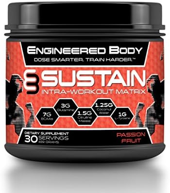 Engineered Body SUSTAIN Natural Intra Workout BCAA Supplement for Men and Women - Best Branch Chain Amino Acids - Increased Energy and Recovery - 30 Servings 1.1 lbs - Creatine Free - Passion Fruit