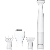 Panasonic Bikini Trimmer and Shaver for Women with 4 Attachments for Fast Easy Gentle Grooming in Intimate Areas, Use Wet/Dry, Electric Razor, Battery-Operated – ES-WV62-H (White/Silver)