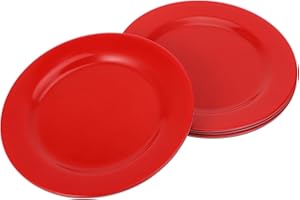 OSOLADY 4pcs Unbreakable Red Plastic Plates Lightweight Food Serving Dishes Flat Round Dinnerware for Home
