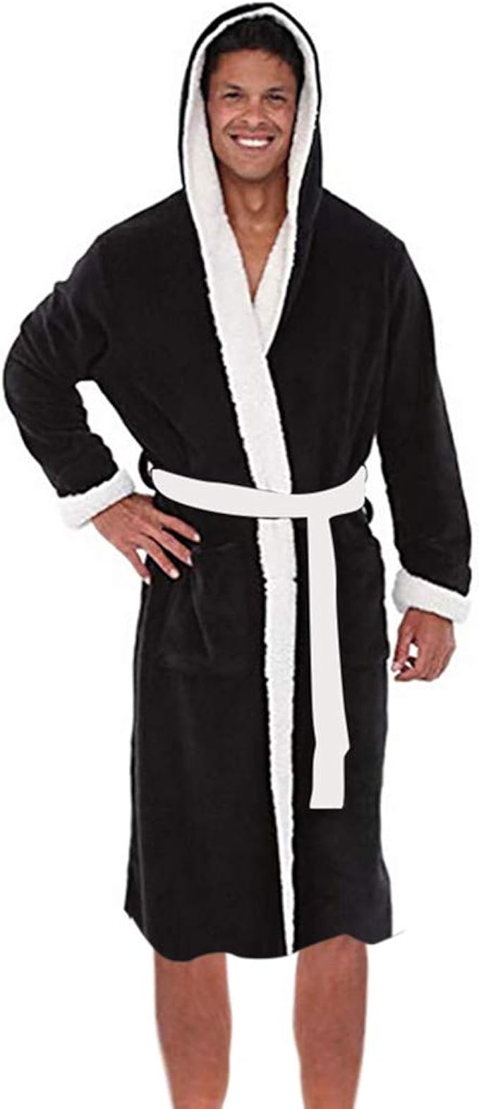 Holidays Gift for Him Men Fleece Robe Shawl Collar Bathrobe 3XL 4XL Black Men's Sleepwear & Robes