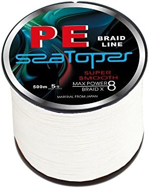 SeaToper Super Strong PE Braided Fishing Line 8 Strands 500M / 547-Yard, White 80LB, 0.500MM