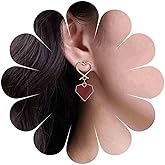 Erimberate Bohemian Enamel Heart Dangle Earrings Gold Hollow Heart Drop Earrings Red Enamel Heart Earrings Minimalist Heart Stud Earrings Jewelry for Women