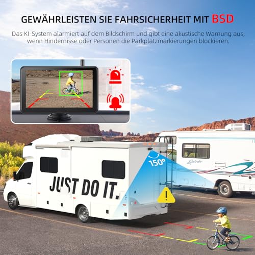 eRapta 2 Magnetic Solar Reversing Cameras Wireless with 7 Inch 1080P Touchscreen Monitor: 12000 mAh Battery, 1 Minute DIY Installation, IP69K Waterproof Reversing Cameras for Motorhome, Caravan