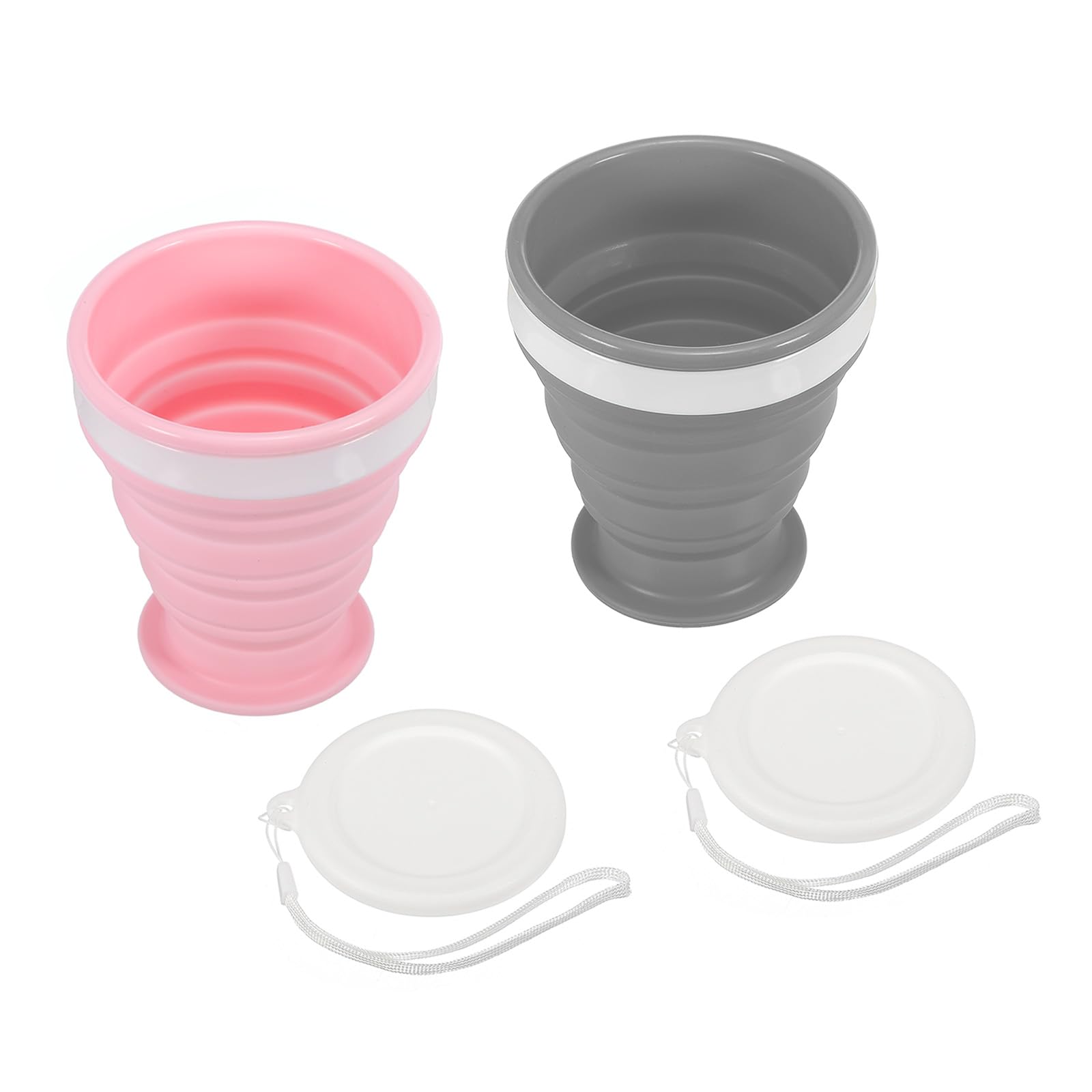 PATIKIL Collapsible Cup, 2 Pack 200mL Travel Folding Cup Silicone Portable Drinking Cup for Camping Hiking Outdoors, Gray Pink