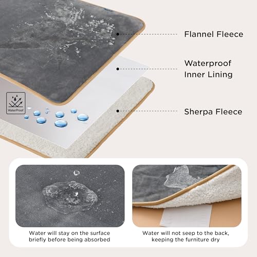 LE SURE Waterproof Dog Blanket Washable - 100x80cm Fleece Pet Blanket For Medium Dogs and Cats, Personalised Kitten Throw Protects Bed and Sofa with Soft Plush, Grey
