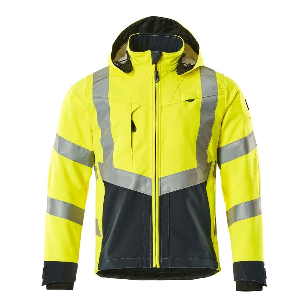 Mascot 15502-246-17010 Blackpool Safe Supreme Water Repellent Fleece on Inner Side Class 3 Softshell Jacket, Size L, Hi-Vis Yellow/Dark Navy