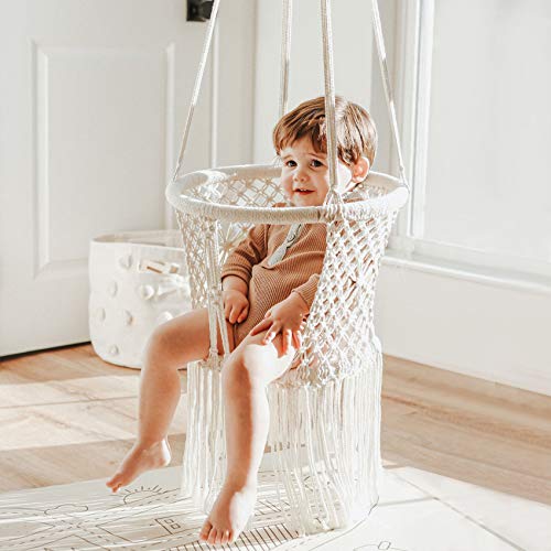 Indoor Hanging Swing Seat，White Weave Infant Hanging Chair， Hammock Chair for Infant to Toddler，Children’s Indoor…