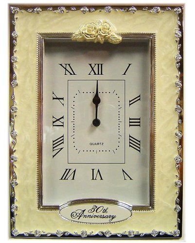 CLOCK-37230-30TH-ANNI-168 30th Pearl Wedding Anniversary Gifts Celebration Quartz Table Decorations Clock, Multi