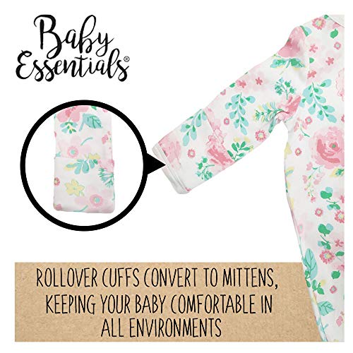 Coming Home Outfit for Baby Girl Newborn - Fall/Winter Knotted Infant Sleeper Gown with Headband (Tropical Flowers)