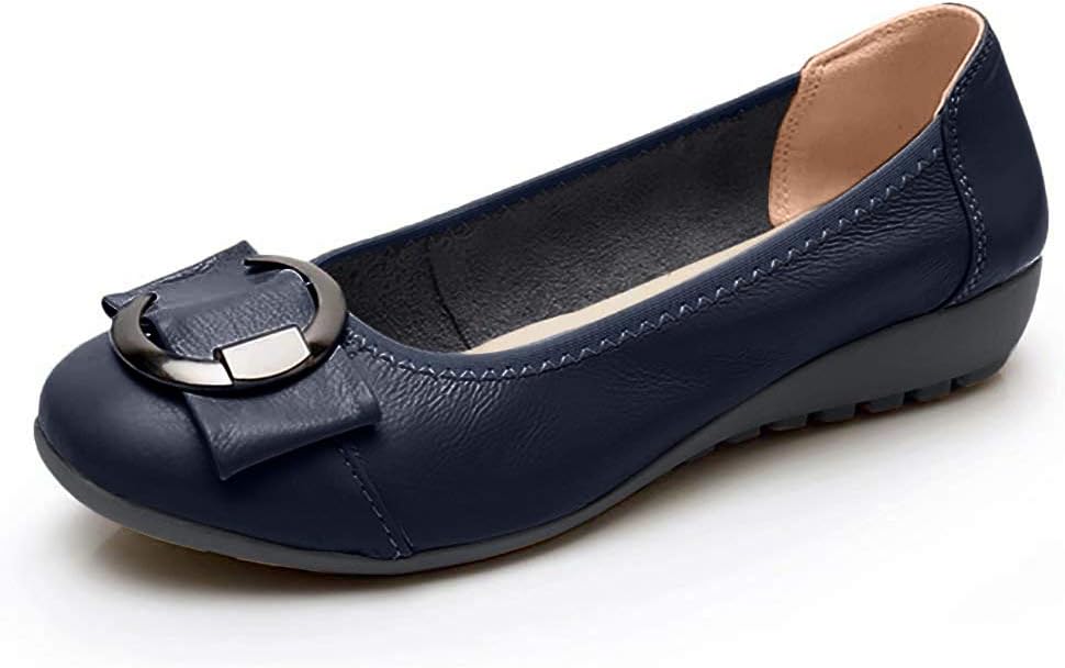 Women's Genuine Leather Comfort Ballet Flats Slip On Dress Shoes