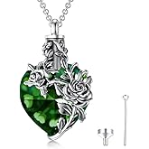 PELOVNY Rose/Lotus/Sunflower/Lily Flower Cremation Urn Necklace For Ashes Sterling Silver Heart/Teardrop Crystal Memorial Jewelry For Women