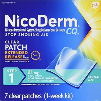 NicoDerm CQ Nicotine Patch, Clear, Step 1 to Quit Smoking, 21mg, 7 Count