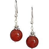 Red Carnelian Earrings 925 Sterling Silver Hooks and Tibetan Silver Handmade Gemstone Women Jewelry in Gift Box