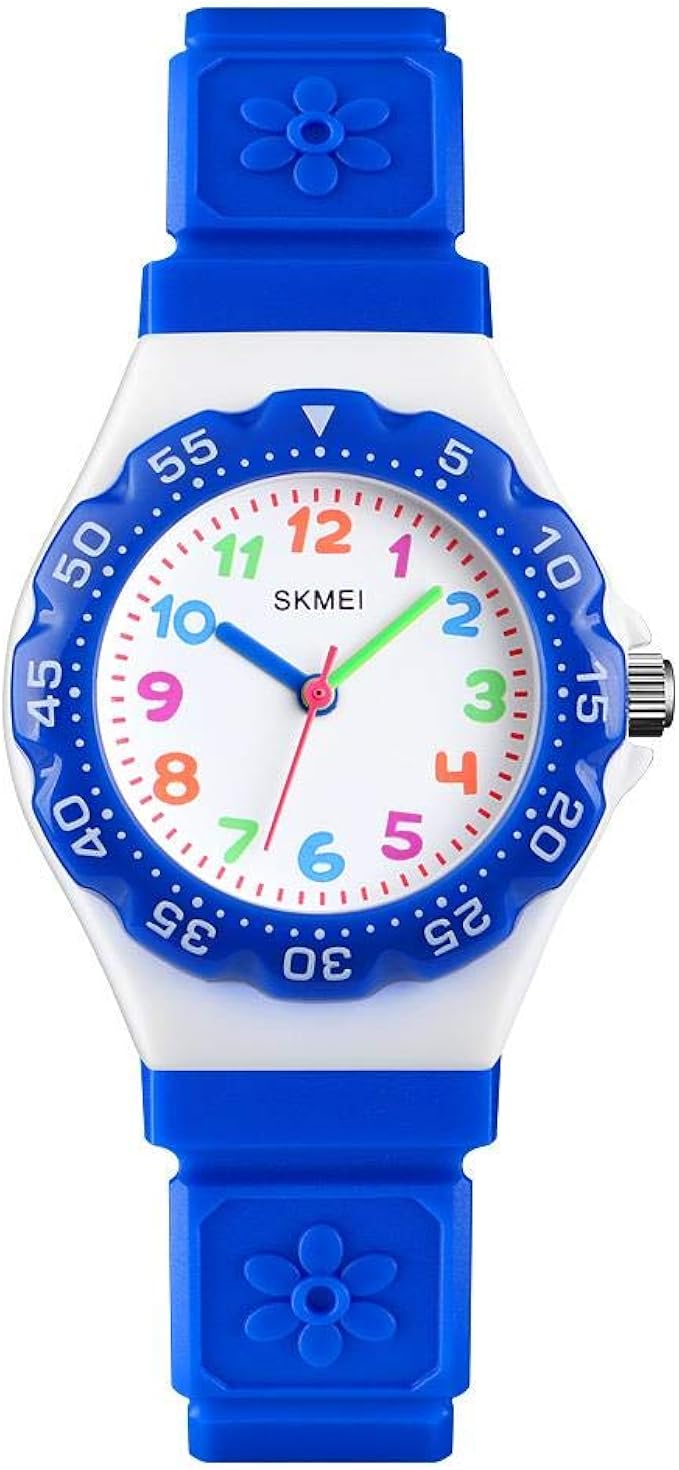 Skmei - Reloj para niños y niñas (4 colores, esfera clara, marcadores de hora coloridos)