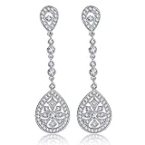 SILYHEART Teardrop Bridal Dangle Earrings Made with Crystal Cubic Zirconia, Wedding Jewelry for Women