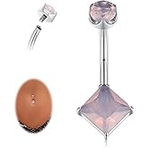 AROWRO Belly Button Ring with Square Gem G23 Titanium Internally Threaded Belly Ring 14G Hypoallergenic Navel Barbell Piercing