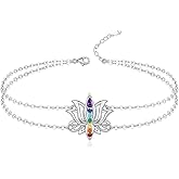 Jewlikee Chakra Anklet Bracelets Yoga lotus Flower Bracelet Sterling Silver for Women 7 Chakra Ankle Jewelry Summer Beach Birthday Christmas Gifts