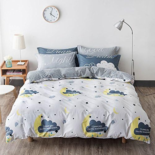 WarmGo Home Bedding Room Necessary D¨¦cor Bedding 4pc Duvet Cover Sets Cloud Moon Star Pattern 100% Cotton for Kids Adult,Suitable for All Seasons,King Size - Not Include Comforter