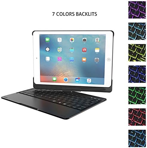 iPad 9.7 keyboard case, ONHI 360 Rotate Stand Smart Keyboard Cover 7 Color Backlit Keyboard Case Folio with Auto Wake / Sleep for iPad Air, iPad Air 2, iPad Pro 9.7 and 2017 New iPad 9.7 (Black)