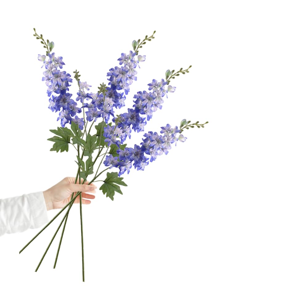 DODXIAOBEUL 4Pcs Blue Flowers Artificial for Decoration,33'' Artificial Delphinium Flowers Long Stem Silk Flowers for Home Decor Indoor Weddings Party Centerpieces