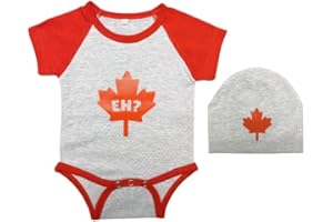2-Piece Baby Canada Set, Custom Handmade Canada Day Maple Leaf Baby Bodysuit and Hat Set (Grey, 0-3 months)