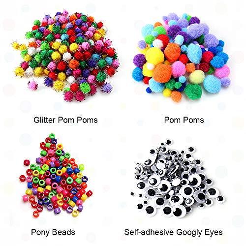 N&T NIETING 1212Pcs Assorted Colors Chenille Stems Pipe Cleaners for DIY Art Craft Supplies Kids Craft Projecties with Pipe Cleaners, Pony Beads, Pom Poms, Wiggle Googly Eyes, Folding Storage Box