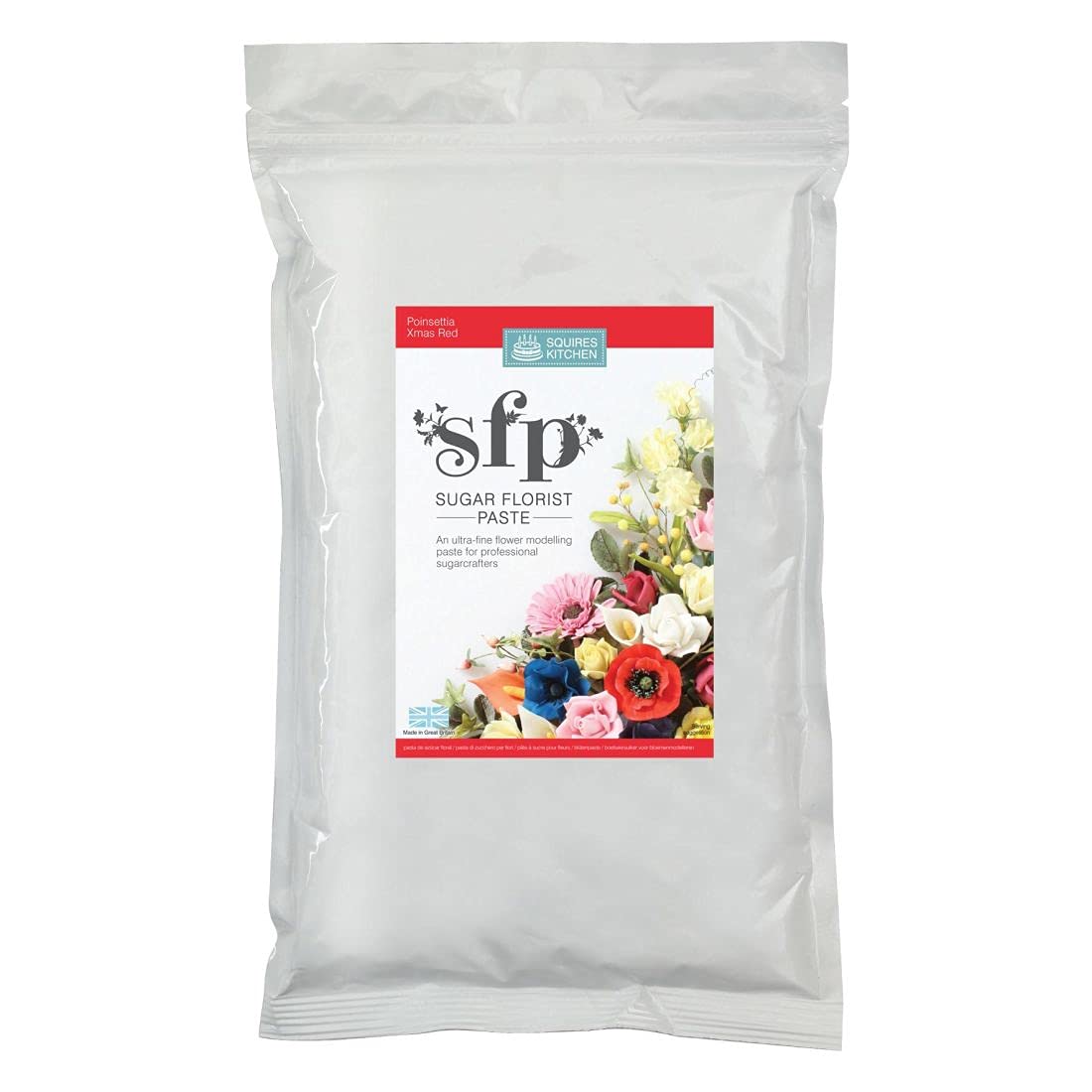 Squires Kitchen Sugar Florist Paste - Poinsettia Xmas Red 1kg - Bulk Pack