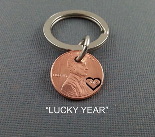 Lucky Year Keychain - Lucky Us - Personalized Keychain - Wedding date - Hand Stamped - Anniversary Keychain - Husband Gift - Wife Gift - Penny Keychain