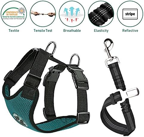 Nasus Dog Car Harness Seat Belt Vest Harness, Multifunction Adjustable Double Breathable Mesh Fabric with Car Vehicle Connector Belt for Dogs Travel Walking Trip