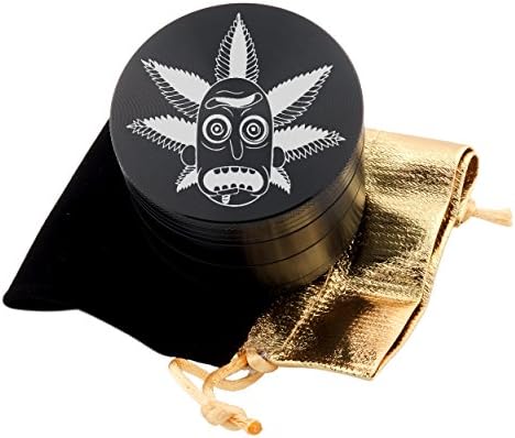 Rick Leaf Face Laser Etched Design 4pcs Large Size Herb Grinder With FREE Scraper &amp; Velvet Pouch Item # ETCH-G122217-1