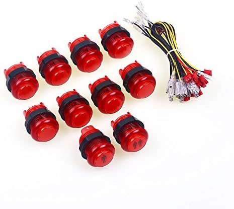 Easyget Arcade Game DIY Parts 1P / 2P Player Start Button + 8X 5V LED Illuminated Push Buttons with Microswitch For MAME / JAMMA / Fighting Games / Arcade Vieo Games - Red
