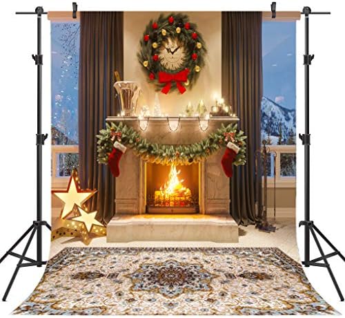 OUYIDA 6X9FT Seamless Christmas Themed Fireplace Vinyl Photography Backdrop Photo Background Studio Prop CEM04B