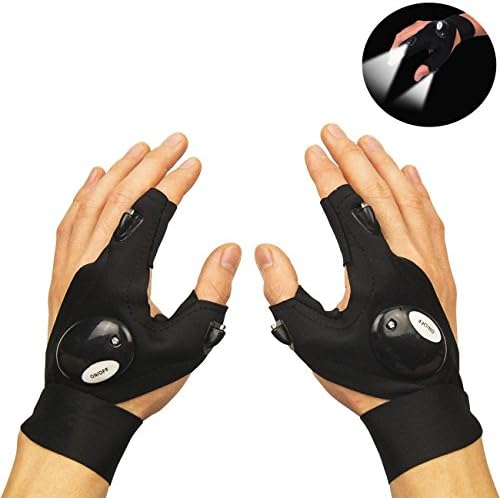LED Flashlight Magic Strap Fingerless Gloves By Fomatrade Pack 2 LED light for Repairing in Darkness Places and Outdoor Activities Essential Equipment (1pair)