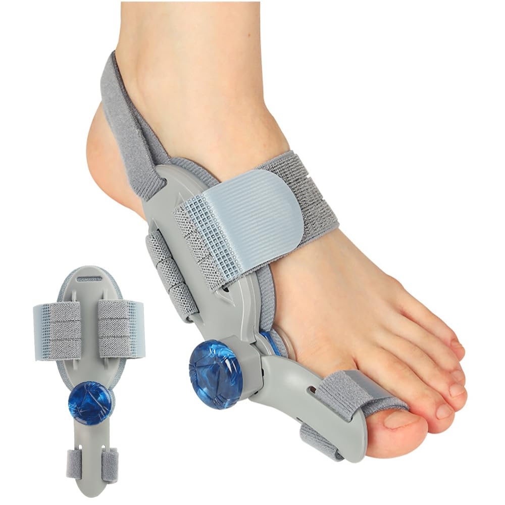 Bunion Corrector Big Toe Straightener, Upgrade Adjustable Bunion Splint with Knob & Non-slip Heel Strap, Efficient Hallux Valgus Correction, Inner Silicone Pad, Day/Night Wear, for Women and Men