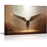 Fantasy Angel Stretched Canvas Wall Art for Living Room Bedroom Home Decoration,Abstract Anime Picture Print Painting Decor Artwork,Mysterious Wing Man Gallery Wrapped Gift,Inner Frame 24x36 Inches