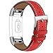 iGK Leather Replacement Bands Compatible for Fitbit Charge 2, Genuine Leather Wristbands New Red with Metal Connectors