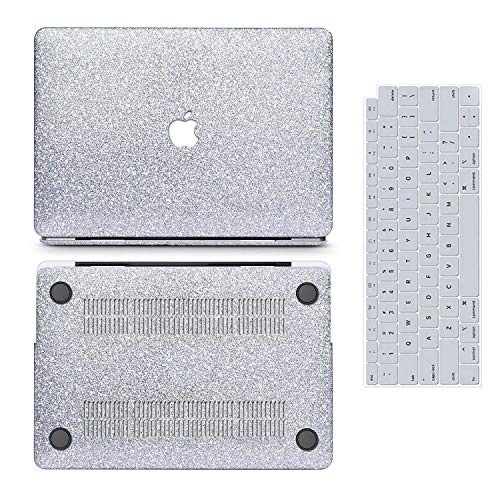 MacBook Air 13 Inch Case 2019 2018 Release A1932, Anban Glitter Bling Smooth Protective Laptop Shell Slim Snap On Case with Keyboard Cover Compatible for Mac Air 13 inch with Touch ID, Silver - Thumbnail 2