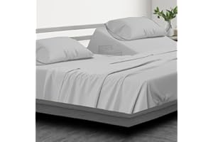 COTTINGTON LANE Split Head Flex King Sheets Sets for Adjustable Bed-Top Split King Sheets-100% Cotton Sheets 400-Thread-Count-Split Head Sheets-Split Down 34 inches from The top-Half Split Sheets(Light Grey Solid)