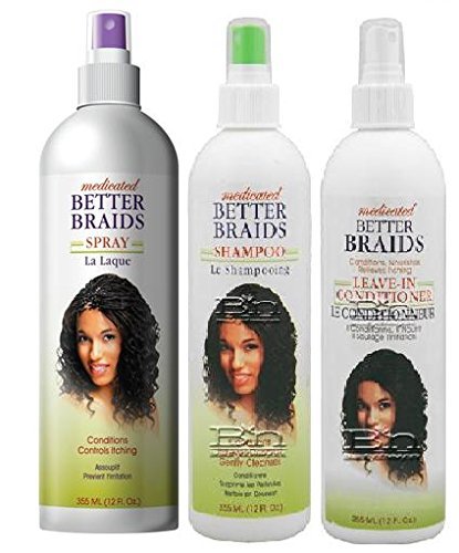 Medicated Better Braids 3PCS Set (Shampoo, Leave in Conditioner, and Spray) Includes 1 Free EyePencil by BETTER BRAIDS