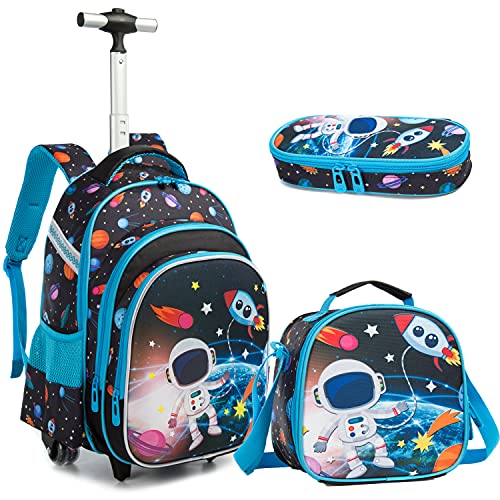 Egchescebo Boys Rolling Backpacks Kids Backpack with Wheels for School