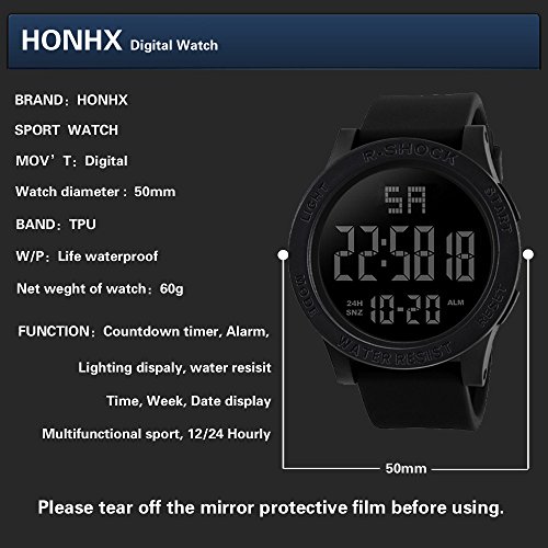Quartz Wristwatches,Fashion Waterproof Men's Boy LCD Digital Stopwatch Date Rubber Sport Wrist Watch,Black