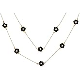 Bling Jewelry Fashion Black White Pink Aqua Orange Enamel Flower Long Wrap Layer 14K Gold Plated Crystal Accent Station Chain Wrap Layer Clover Necklace For Women 36 Inch