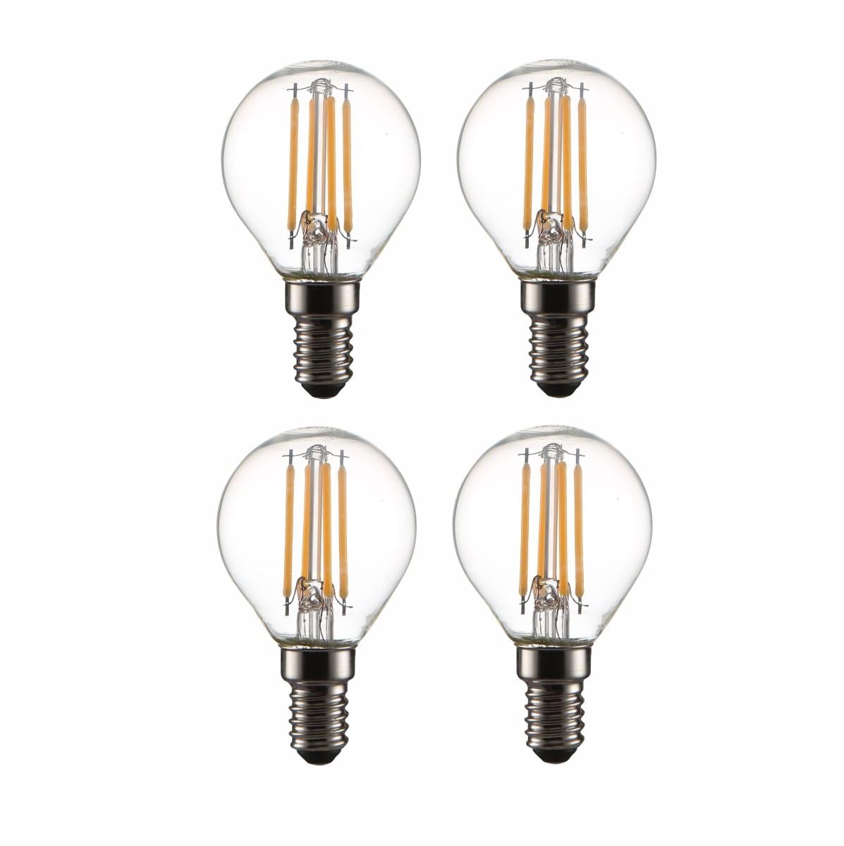 TEKLED® P45 Filament Vintage DIMMABLE LED Bulbs | E14 Small Edison Screw | Energy Saving 4W Light Bulb 40W Equivalent | Clear 2700K 470LM | 4-Pack | Warm White