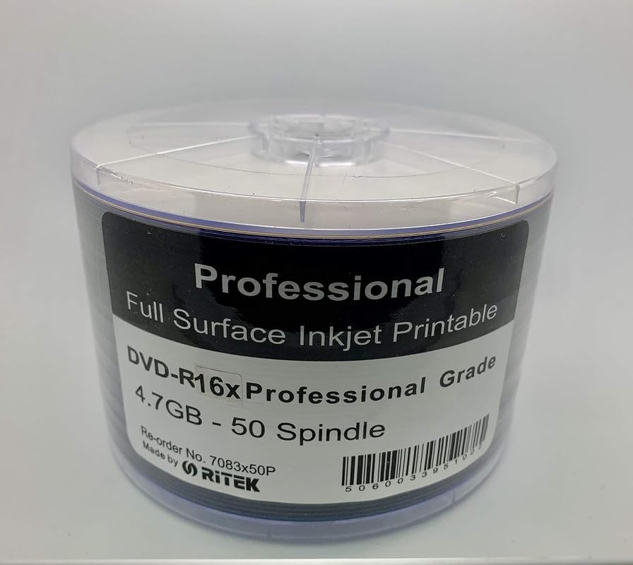 Ritek 50x DVD-R White Inkjet Printable 4.7GB Spindle Pack
