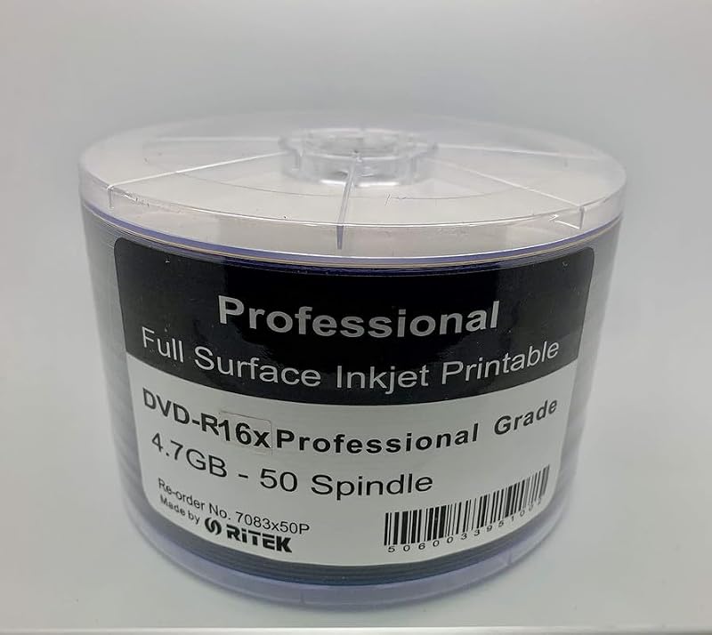 Ritek 50x DVD-R White Inkjet Printable 4.7GB Spindle Pack